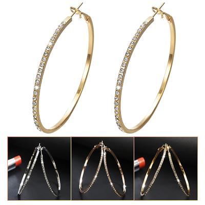 Big Round Rose Gold Color Hoop Earrings with Bling Zircon Stone for Women Fashion Jewelry Earrings