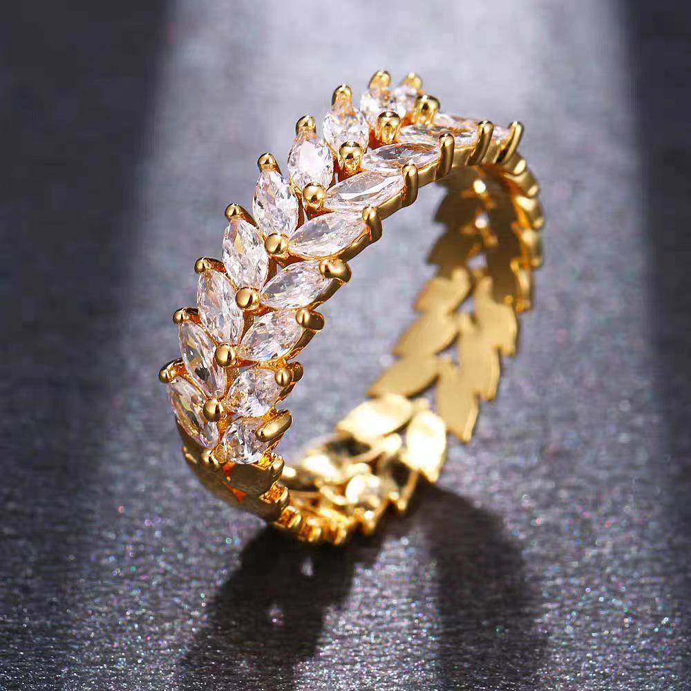 Damen Platin-plattierter Doppelreihen Zirkon Roségold Luxusring