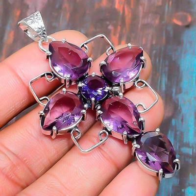 Pendentif de bijoux faits à la main en argent sterling 925 avec pierre précieuse d'améthyste croisée pour Thanksgiving