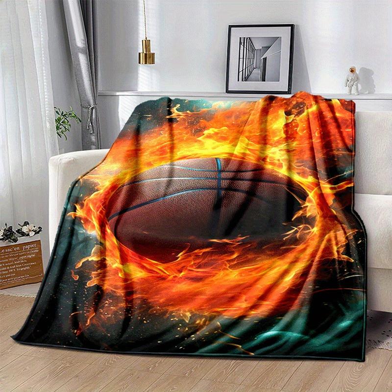1pc Basketball Printing Lightweight Flannel Blanket, Comfortable and Warm Blanket, for Camping Sofa Bed and Couch Office, Suitable for Gift B