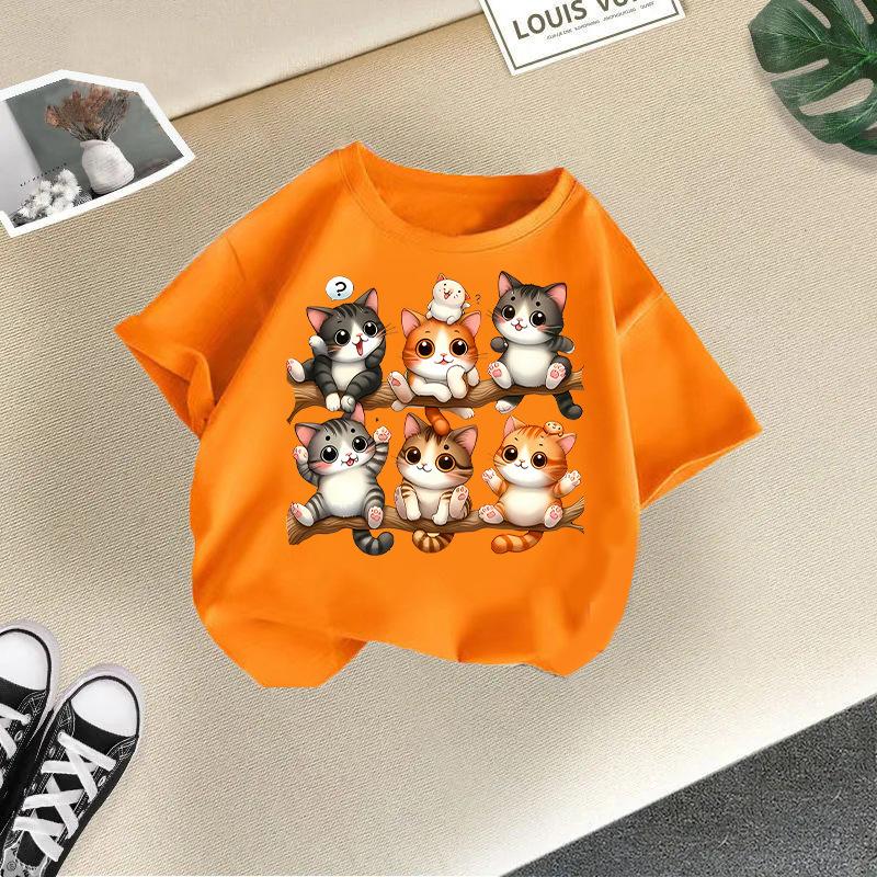 Children's Casual Short-sleeved T-shirt - Summer Girls' And Boys' Fashionable And Cute Cat T-shirt