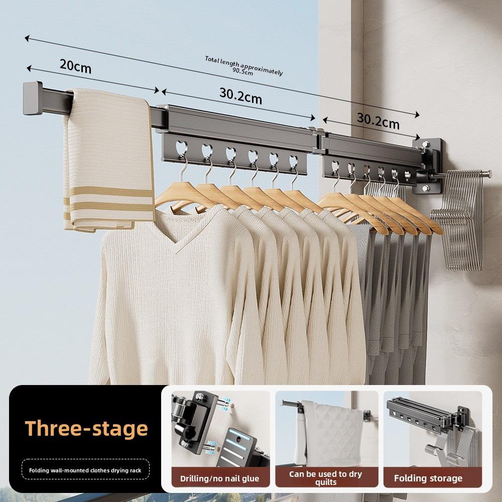 Foldable Clothes Drying Rack, Wall Mounted Retractable Laundry Hanger for Balcony Bathroom Window, Space Saving Stainless Steel