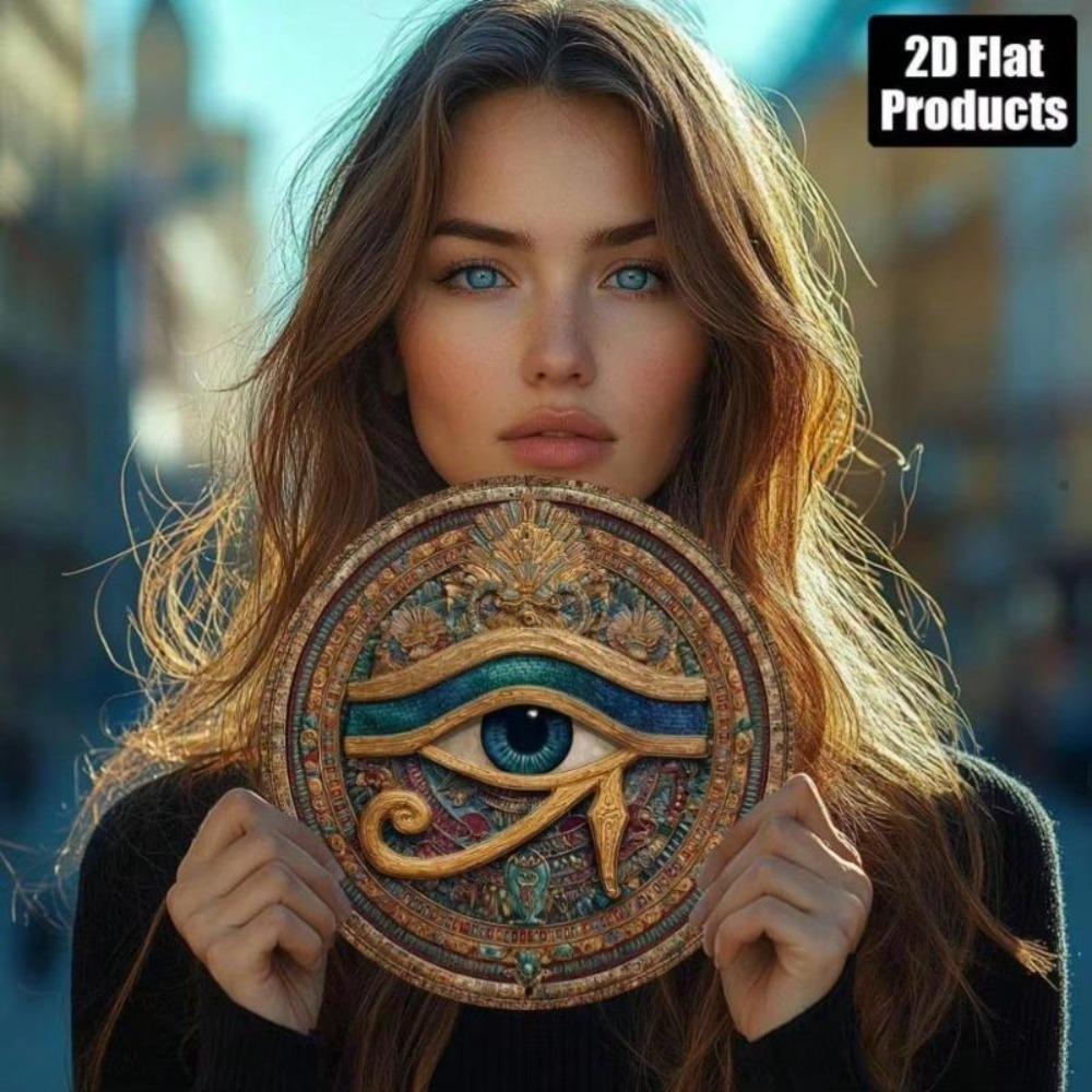 Occhio di Horus Arte da Parete Egiziano in Metallo Blu Azzurro Oro Placca Protettiva