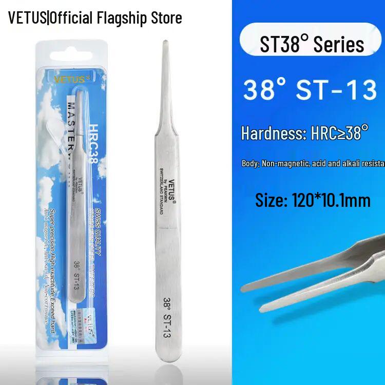 VETUS ST Gold Label Precision Stainless Steel Tweezers for Hair Removal, Eyelash Extensions & Nail Art