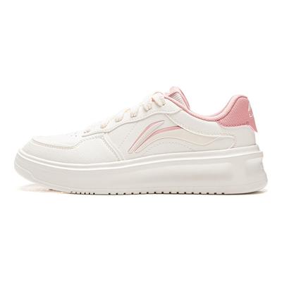 Li Ning Lantern Festival Synthetic Leather Balance Lightweight Low Top Skateboard Shoes Women's Pink White AGCV316-5
