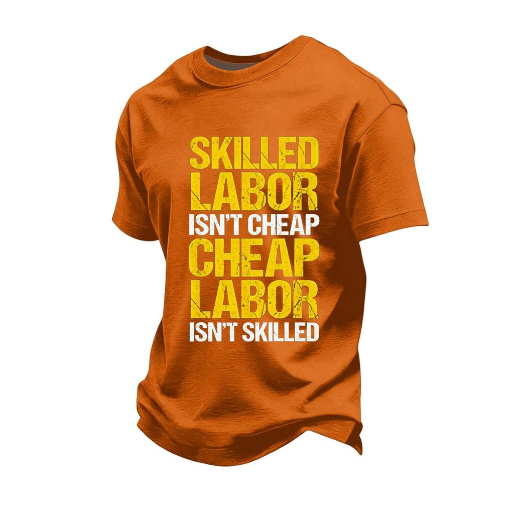 Men's Casual Loose Fit Short Sleeve T-Shirt Labor Day Graphic Printed Crew Neck Comfortable Workwear Top