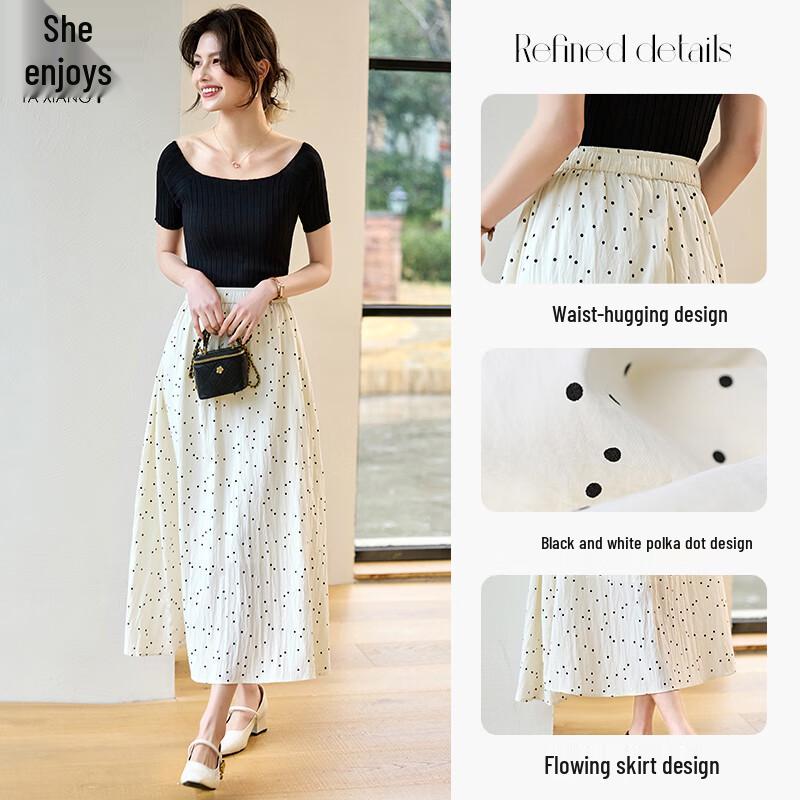 Elegant High-Waist Polka Dot A-Line Skirt