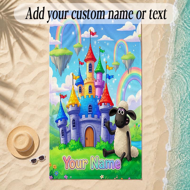 Beach TowelShaun the Sheep Custom Name Text Personalized Soft Towel for Beach Pool Indoor Home Decor Gift