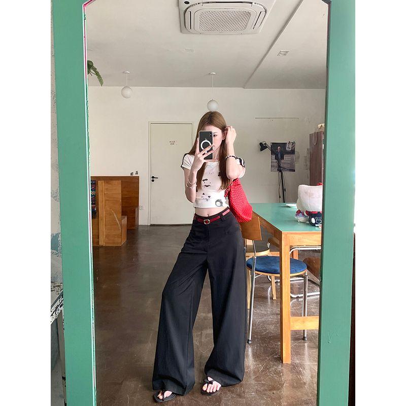 Kumikumi Retro Elegant Draped Casual Pants Women Fall New Arrival Low Waist Slim Looking Loose Pants Mop Pants Pants