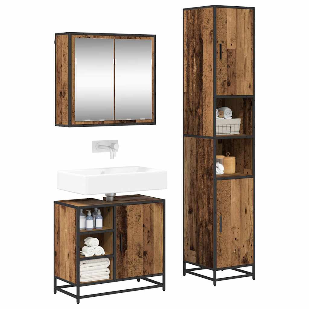 Bathroom Furniture Set with Shelf 3 pcs Reclaimed Wood Engineered Wood