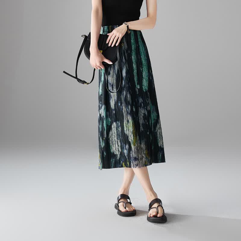 SOFSIL 2026 Summer High-Waist Printed Pleated Midi Skirt 2XL