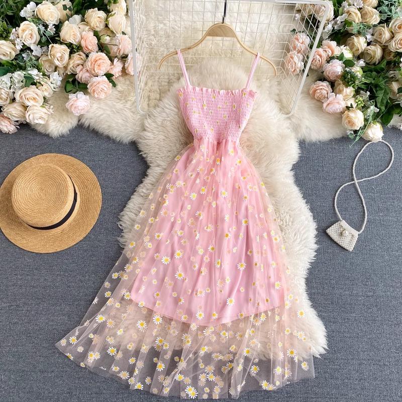 Elegant Fairy Off Shoulder Evening Party Women Sweet Flower Pachtwork Vacation Dresses Fashion Chic Mesh Slim High Street Clothing
