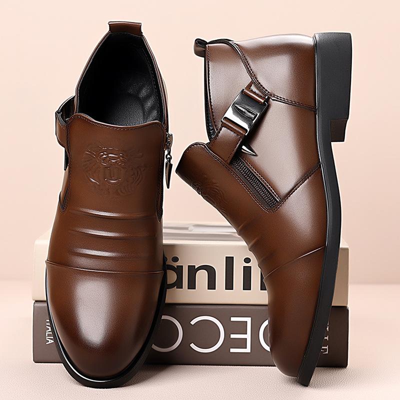 High Top Men Shoes Autumn Men's Casual Leather Shoes Double Sided Zippered Boots Man Chelsea Boots