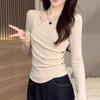 Long-sleeved T-shirt for Women's Autumn and Winter New Inner Bottoming Shirt, Slim-fitting, Meat-covering and Thin Front Shoulder Top for Women