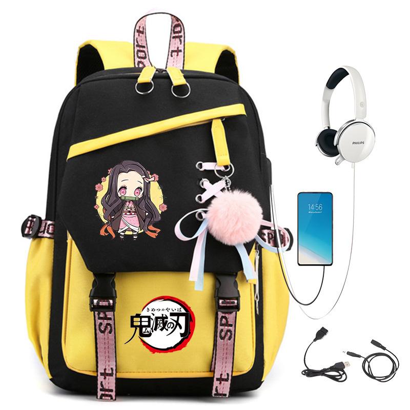 Japanese Campus Contrasting Color USB Multi-function Foreign Trade Children's Student Schoolbag Large Capacity Ghost Extinguishing