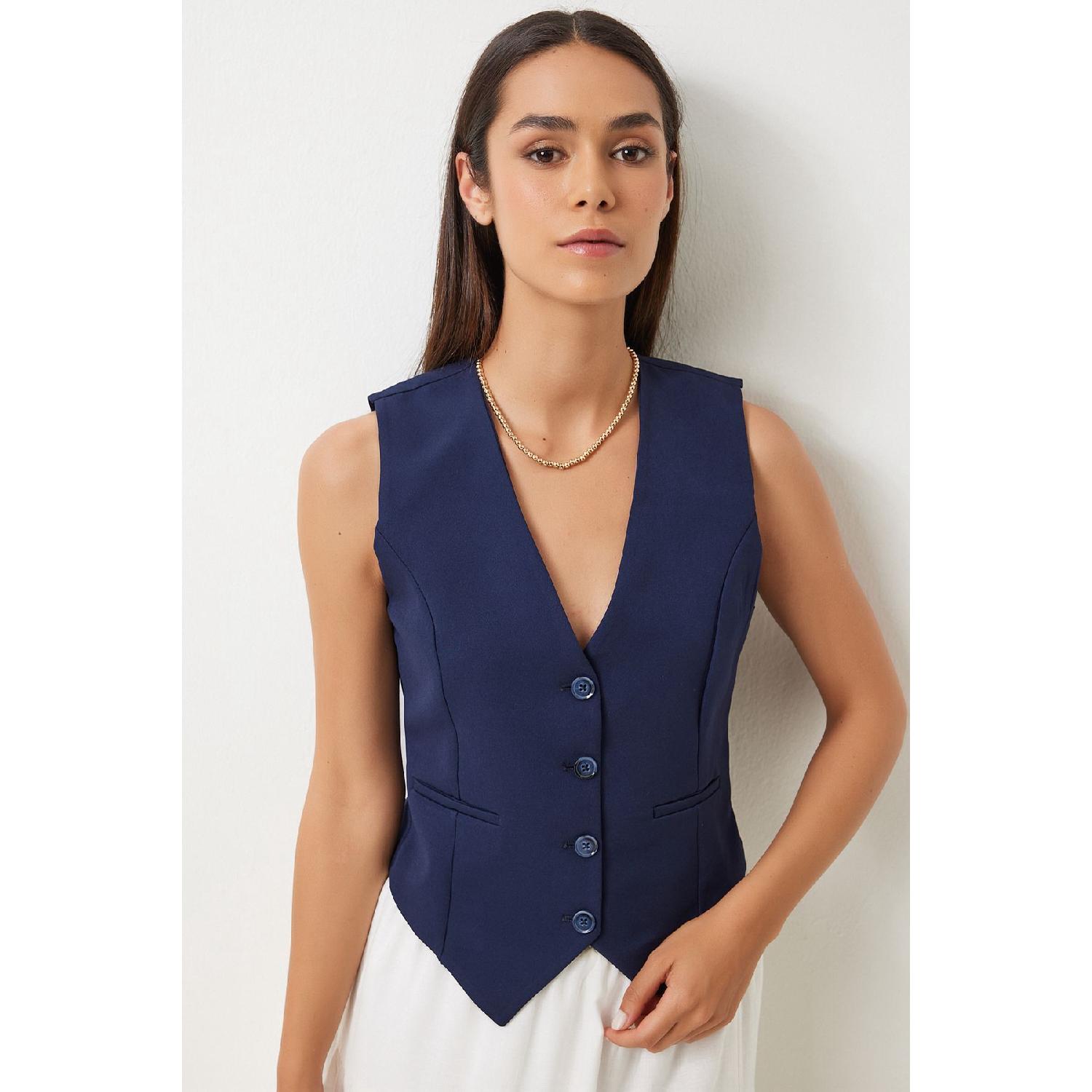 

Fitted Crop Woven Vest Dark Blue 36 помаранчевий