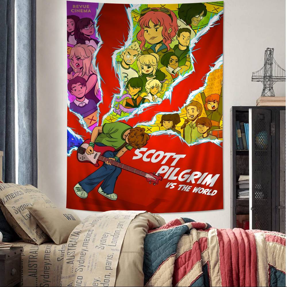 Vintage Film Scott Pilgrim VS The World Cartoon Wandteppich Kunst Science-Fiction Zimmer Heimdekoration Wandbehang Heimdekoration