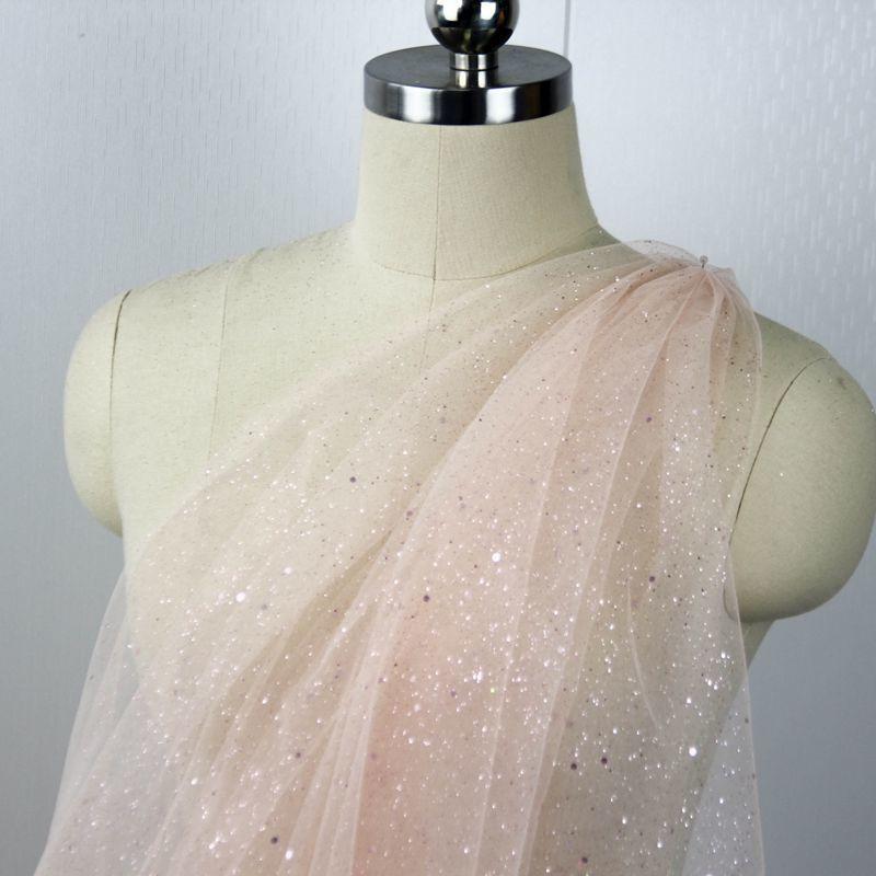 Large and small sequins silver powder shiny net fabric Suitable for wedding dresses formal gowns and designer clothing fabrics