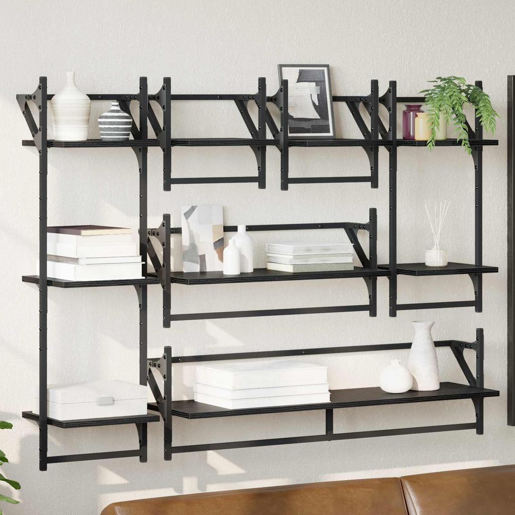 Wall Shelf Set 6 pcs Black Oak Effect 100 x 25 x 30 cm