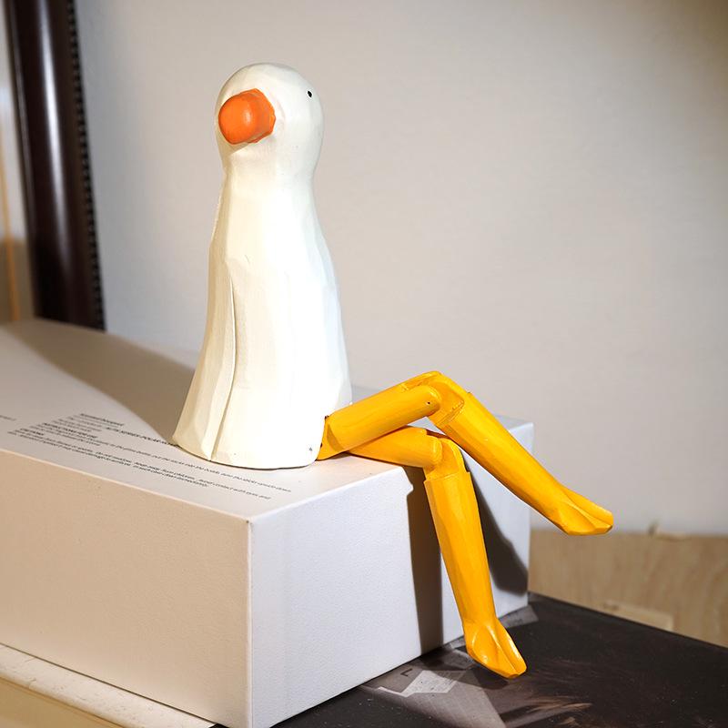 Envy Porcelain Long-Legged Duck: Handmade Wooden Carving, Small Ornament, Humorous Office Desktop Decoration.