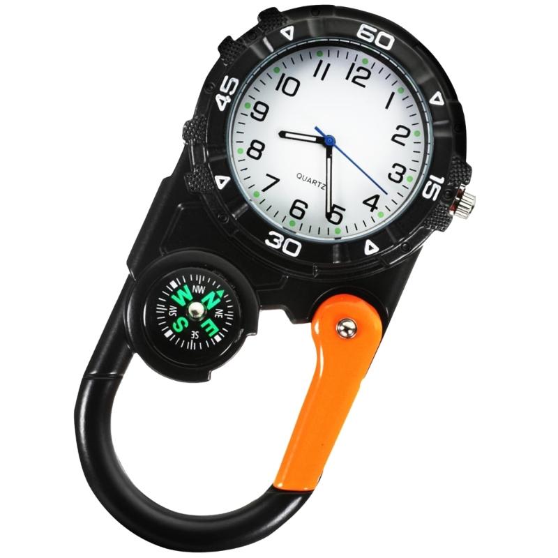 

Portable Pocket Watch Carabiner Clip Hiking Buckle Watch with Mountaineering Compasses Outdoor Sport Clock Easy to Use чорний