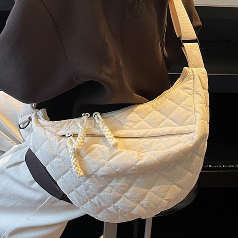 Simple Rhombus Solid Color Fabric Women's Shoulder Bags Vintage Large Capacity Ladies Handbags Casual Female Crossbody Bag