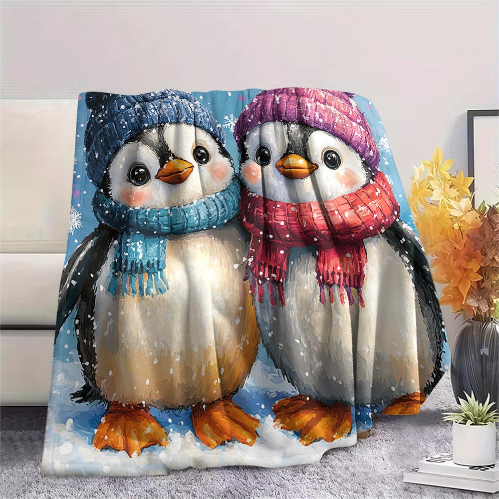 Penguin Print Flannel Blanket, High Quality Comfortable for All Seasons, Home Decor, Warmth and Comfort, Perfect for Christmas Gifts