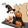Decorative Paper Stand Halloween Wooden Napkin Holder for Table, Ghost Pumpkin Black Cat Standing Tabletop Organizer Dispenser, Towel Kitchen
