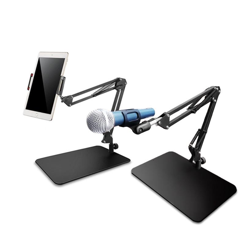 Adjustable Desktop Microphone Stand with Widened Base and Boom Arm for Phones and Tablets