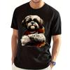 Cheap Tees Men's Relaxed Crew Neck Tee Featuring A Shih Tzu Dog Graphic with The Phrase I Love Dad Short Sleeves A Fit Suitable for All Seasons In