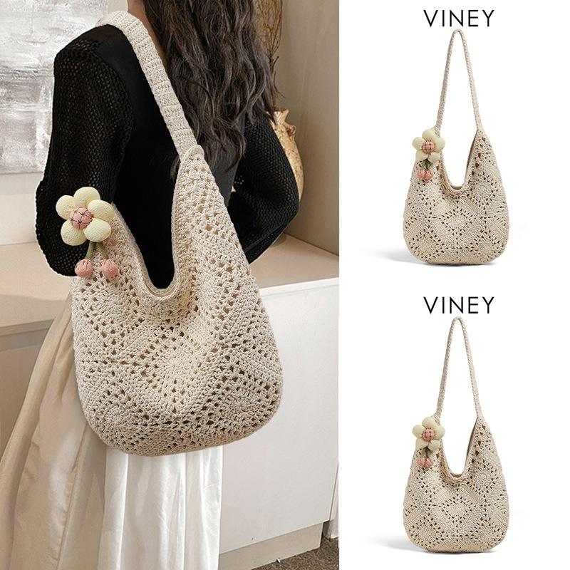 

2025 Autumn Winter New Beach Vacation Handheld Underarm Bag Casual Knitted Large Capacity Shoulder Bag Beach Bucket Bag бежевий