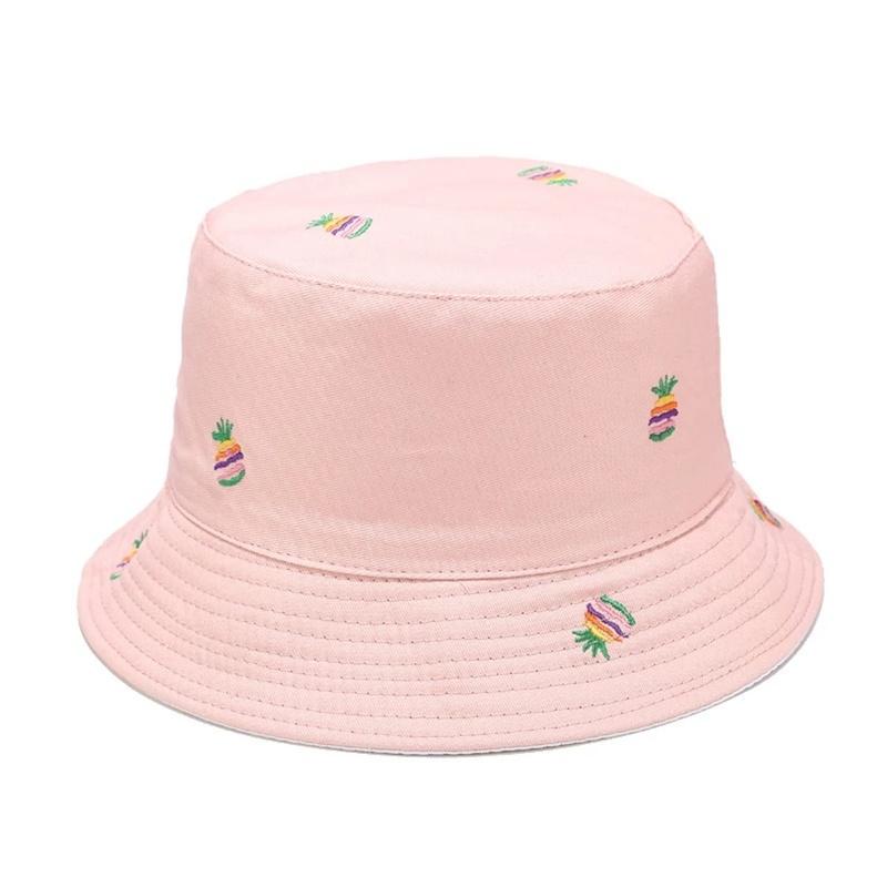 New Pineapple Embroidery Bucket Hat Unisex Double-sided Fisherman Hats Men Women Outdoor Sun Visor Travel Pot Hats