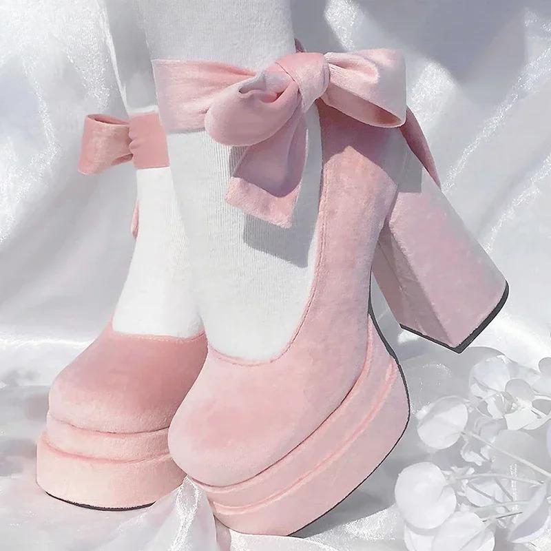 Projektant Mody Platforma Damskie Buty Mary Jane Buty Czółenka do Sukienki Moda Eleganckie Buty na Grubym Obcasie z Paskiem Krzyżowym Damskie Buty w Stylu Kolegialnym