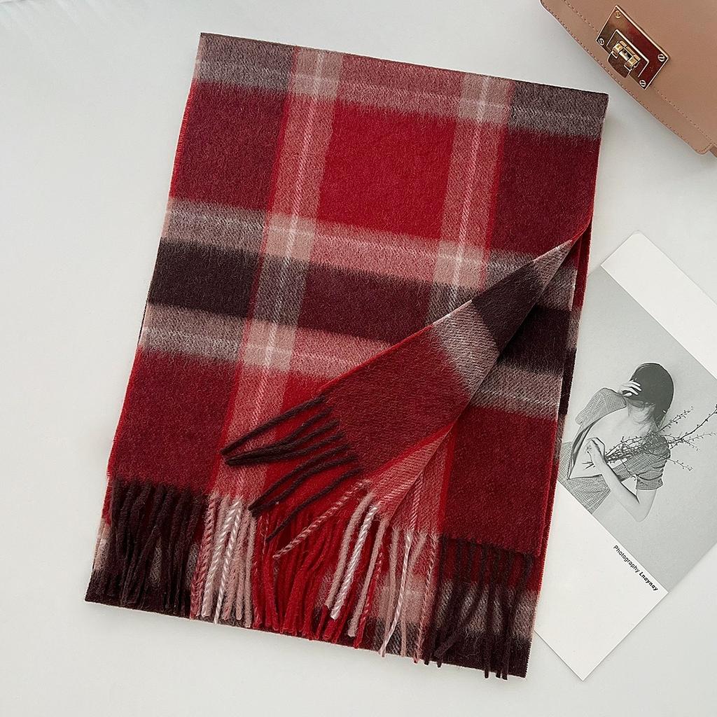 100% Pure Wool Scarf Female Winter Warm Cashmere Shawl Checkerboard Couple Accessory Outdoor Wrap Windproof Scarf