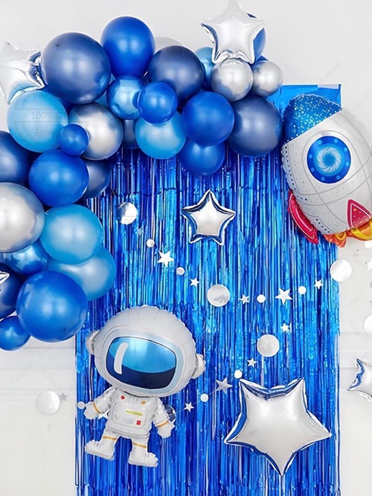 56pcs Children's Birthday Party Outer Space Astronaut Theme Party Balloon Set Aluminum Film Digital New Year Scene Decoration