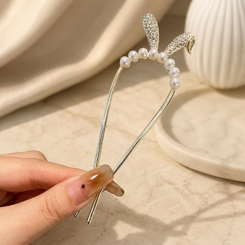 Fourchette à Cheveux en Alliage pour Femmes Épingle à Cheveux en Perle Coréenne en Forme de U Support pour Chignon Floral Bâtonnet à Cheveux Antidérapant pour Chignon Mariage Nouveaux Accessoires pour Cheveux