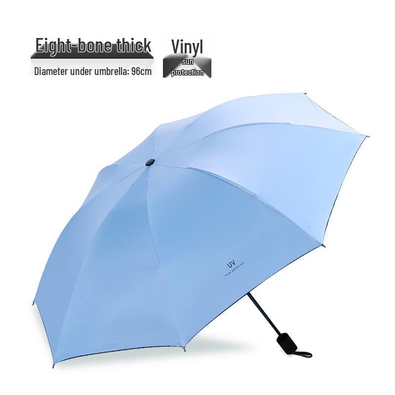 Vollautomatischer dreifach faltbarer UV-Schutz-Schirm mit schwarzem Kleber und Logo für Regen oder Sonne