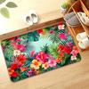 1pc 2D Flat Tropical Hibiscus Palm Leaves Vibrant Colors Flannel Door Mat Non Slip Summer Jungle Rug For Entryway Poolside Floor