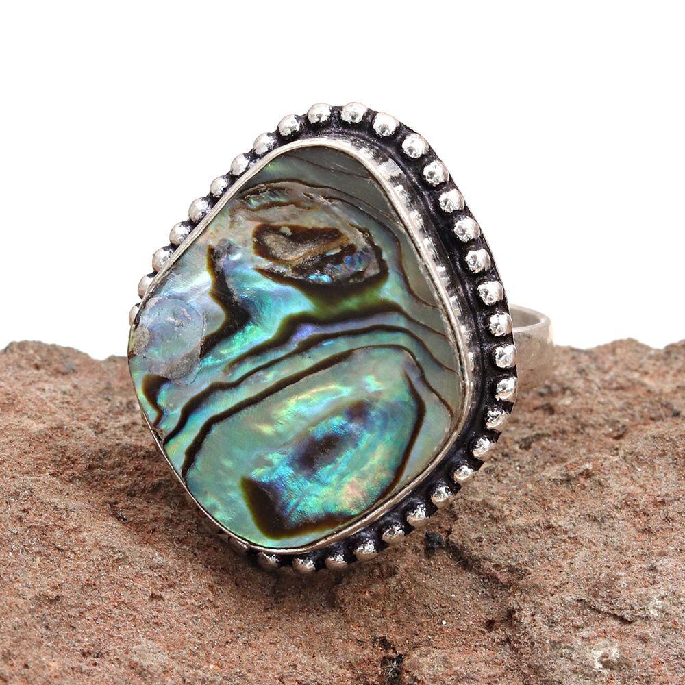 Abalone Shell Gemstone Handmade Unisex 925 Silver Jewelry Ring"9"