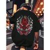 Men'S 180gsm Heavyweight Graphic T-Shirt - Bold Red & Black Geometric Print, Casual Round Neck Tee for Summer, Comfortable & Stylish, Everyday Tshirt