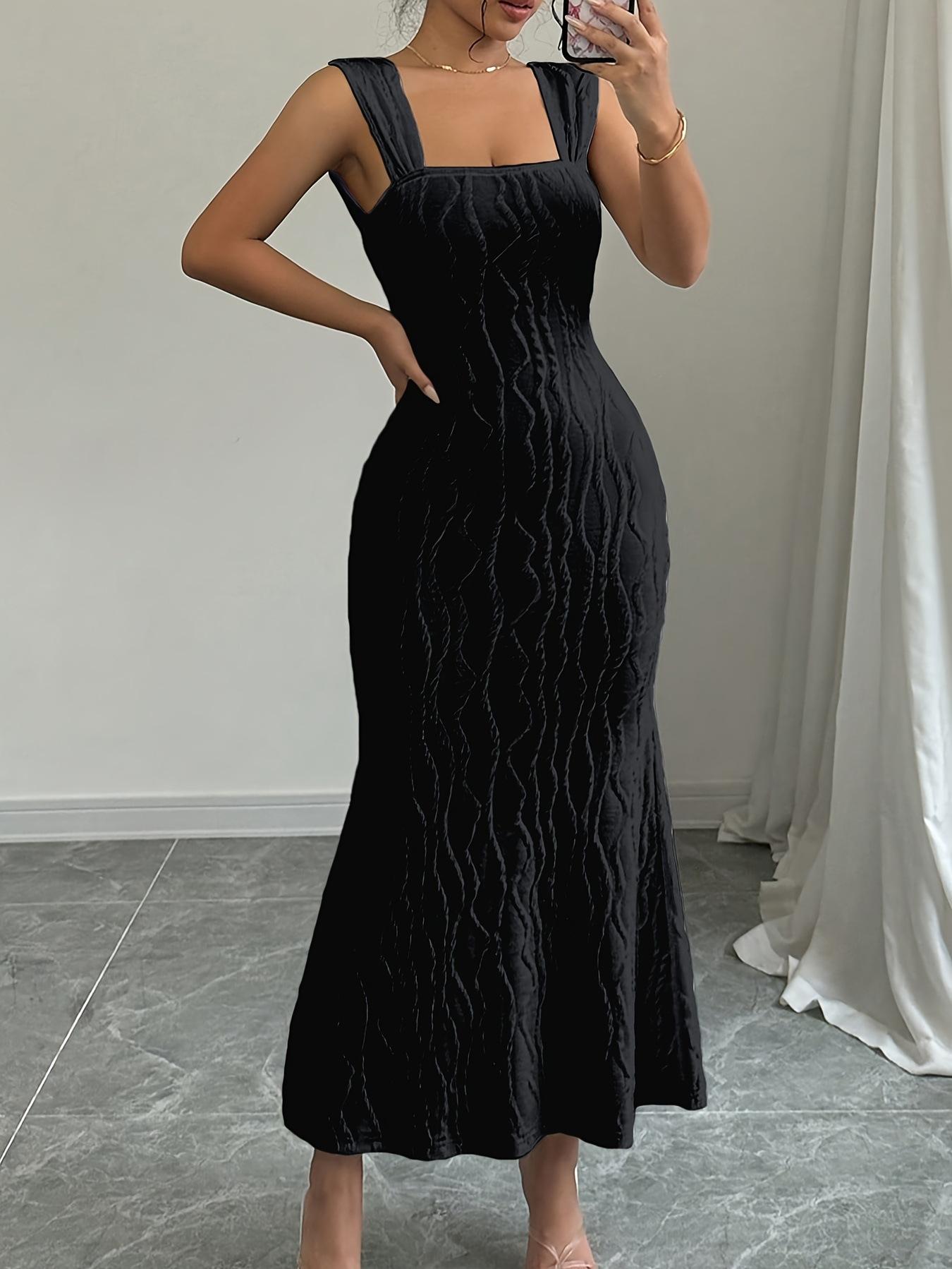 Spring and summer long dress, new collarless solid color long dress, fashionable backless waist and hip women s dress S чёрный