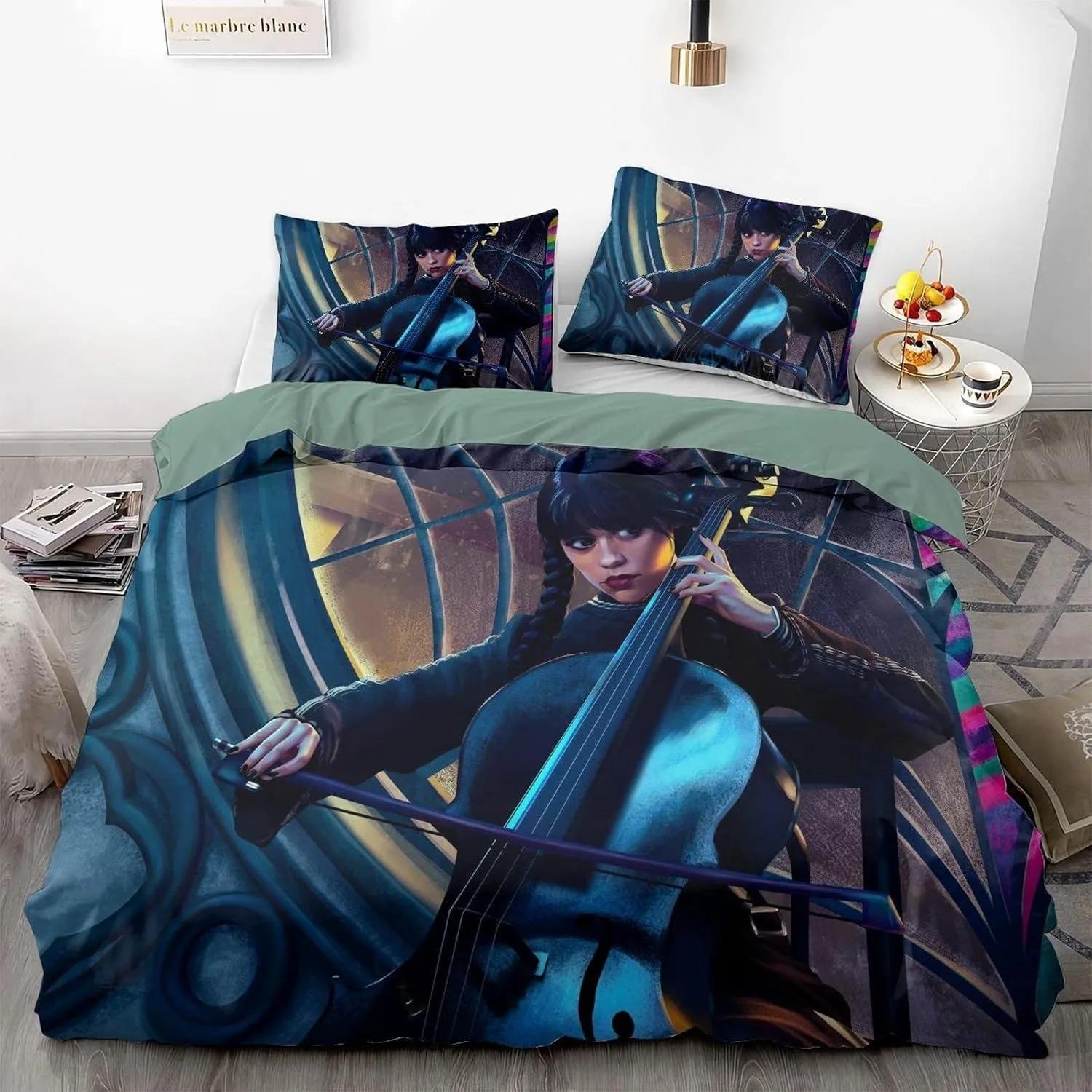 

Wednesday Cartoon Bedding Set for Boys Teens Duvet Cover Pillowcase Soft Comfortable Holiday Gift EU single(135x200cm)