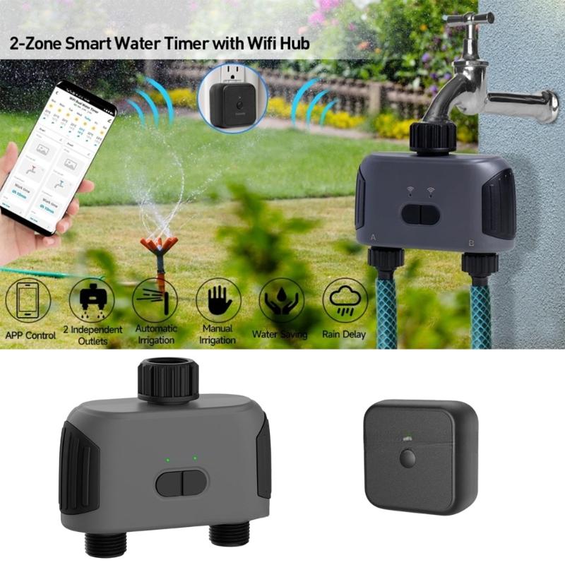 Double Port Water Timer Automatic Watering System Remote Control Irrigation Timer for Garden Greenhouse Sprinkler Timer