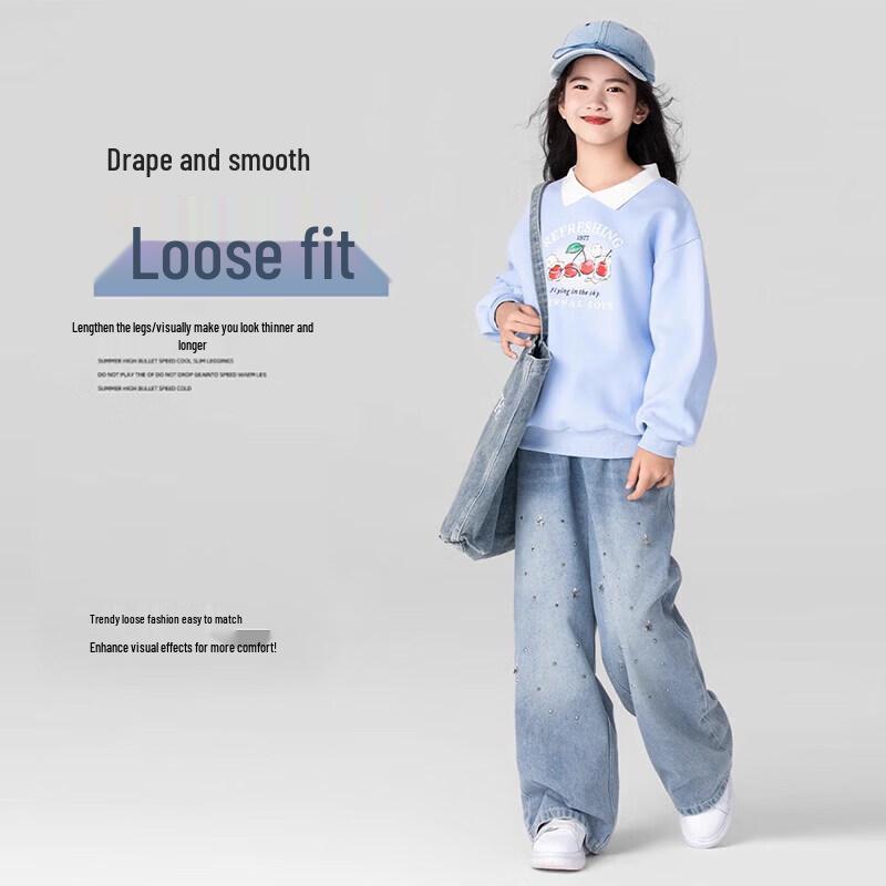 Moonkids Girls' Loose Straight Leg Denim Jeans