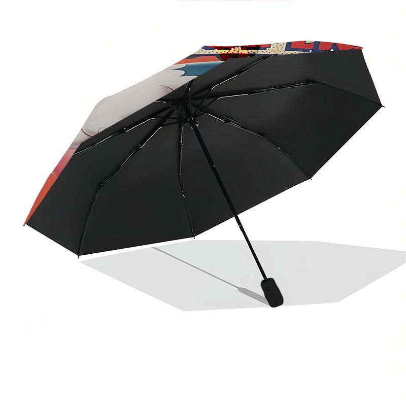 1pc Tom & Jerry's Comic Capers Automatic Folding Umbrella - Compact 8-Rib Design, Durable Plastic & Iron1267L