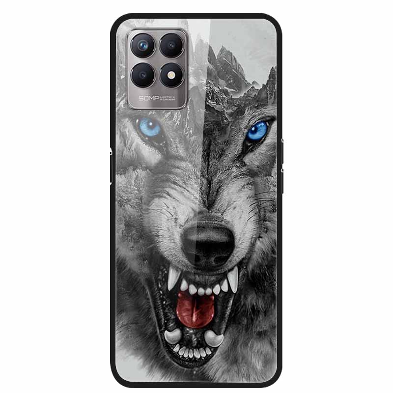 For Realme 8i Case Tempered Glass Hard Clear Phone Case For OPPO Realme 8i RMX3151 Realme 7 Pro Animals Wolf Shockproof Coque