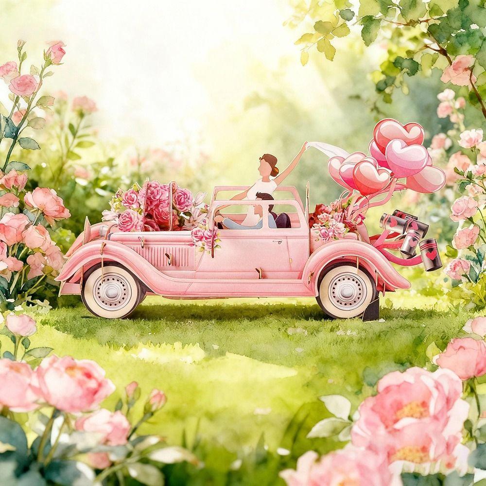 Just Married Wedding Card Floral Watercolor Cover Romantic Gift Card 3D Pop-Up Foldable Invitation Card For Engagement Wedding