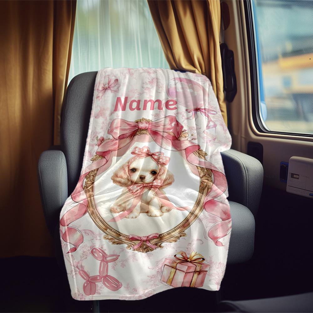 Cute Bunny With Pink Bow Home Customize Your Name Blankets Soft Cozy Lightweight Allseason Multipurpose Blanket For Picnics Sofas Offices Beds Living