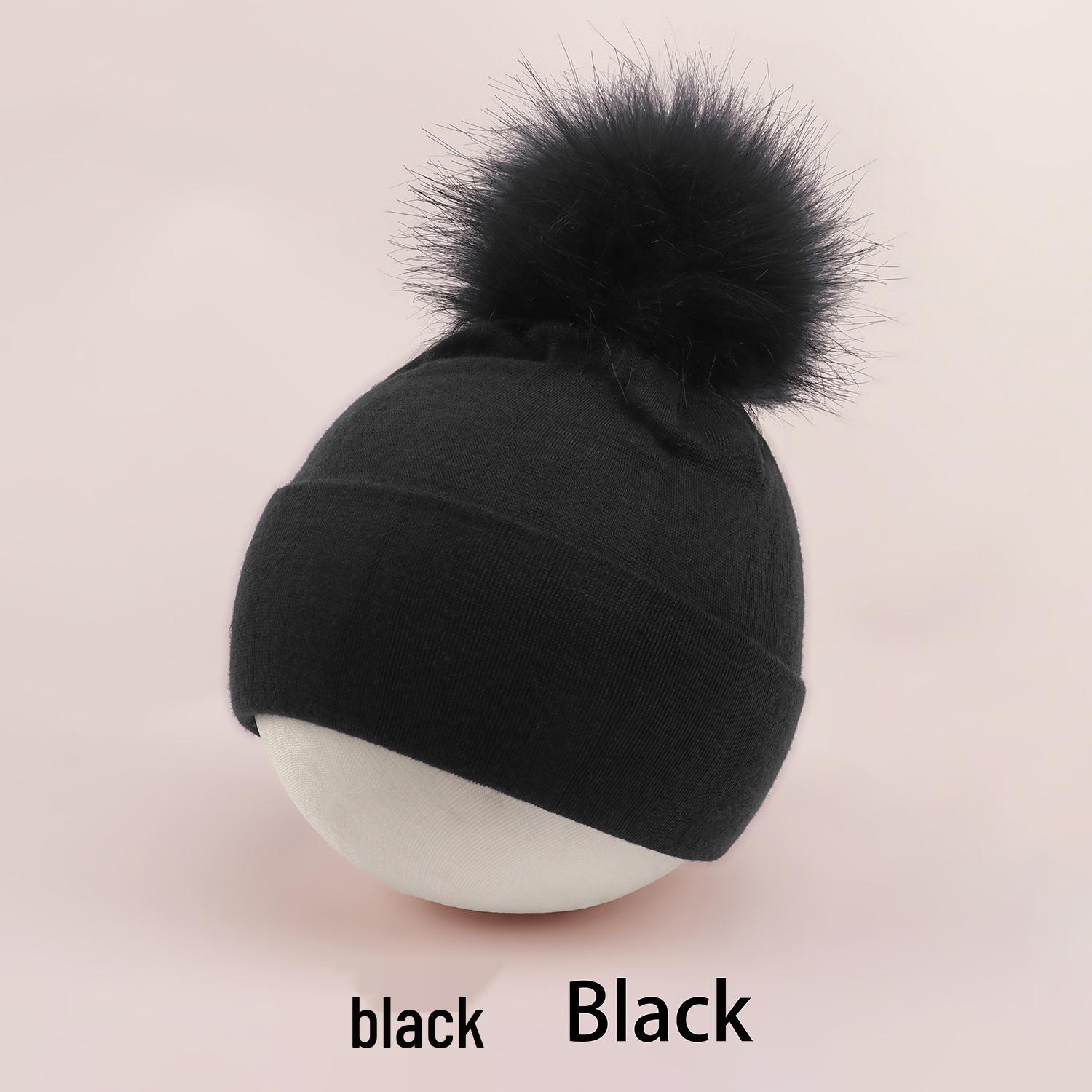 

Бесшовная шапка-пуловер для новорожденных с милым помпоном для защиты ушей (0-6 месяцев) One Size чёрный