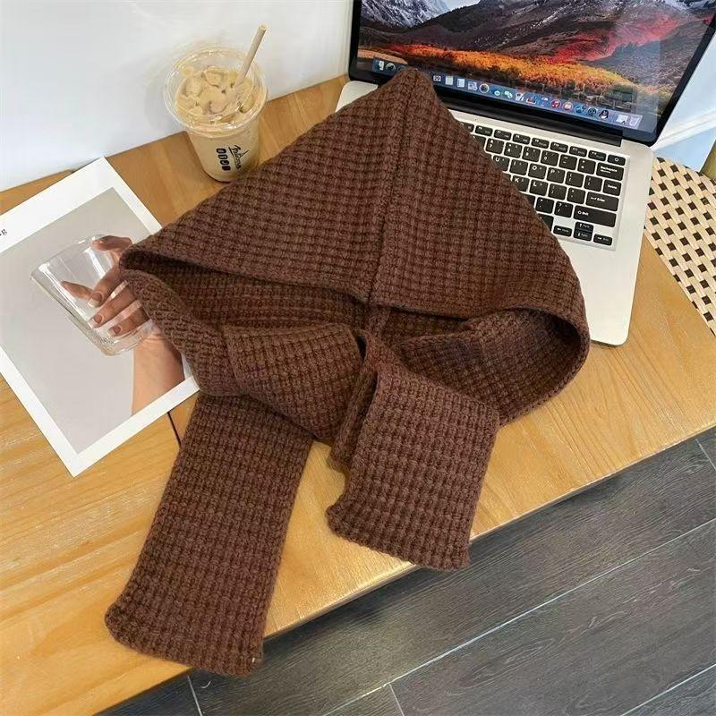 Winter Hat Scarf Integrated Two-piece Set Solid Color Warm Dual-purpose Knitted Hat Cape Versatile Fashion Hooded Shawl